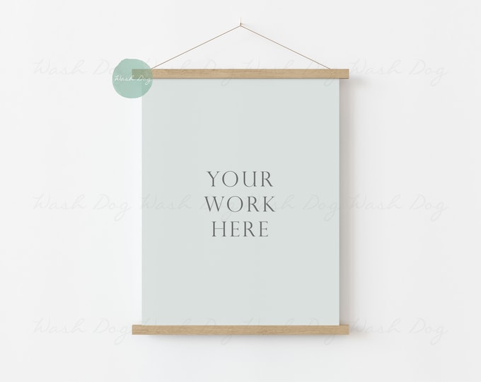 Poster hanger mockup, Wooden hanging poster frame, 8x10 poster frame mockup, Magnetic poster bar mockup, Vertical Wood Poster Hanger mockup