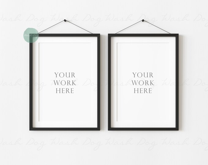 Two mockup frames, Double frame black, 2 Square frames, Vertical digital frame, Template frame, Black frame mockup display, Frame mockup two