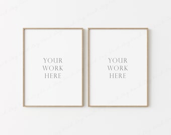 2 Vertical Frame Mockup, 4x3 Frame Mockup, Two Digital Frame, Wooden Frame Mockup, Vertical Art Mockup, Photo Frame Mockup, Empty Wood Frame