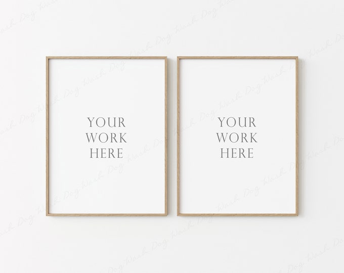 2 Vertical Frame Mockup, 4x3 Frame Mockup, Two Digital Frame, Wooden Frame Mockup, Vertical Art Mockup, Photo Frame Mockup, Empty Wood Frame