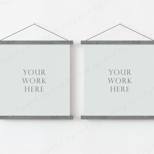 Square poster frame mockup, Poster frames, Mockup of 2 picture hanger, Couple frame mockup, Magnetic poster bar, Contemporary frame template