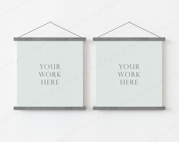Square poster frame mockup, Poster frames, Mockup of 2 picture hanger, Couple frame mockup, Magnetic poster bar, Contemporary frame template