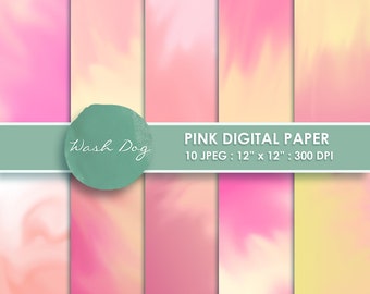 Pink watercolor digital paper, Pink yellow paper, Pink, Paper digital, Pink watercolor, Digital pink, Pastel paper, Pink paper digital