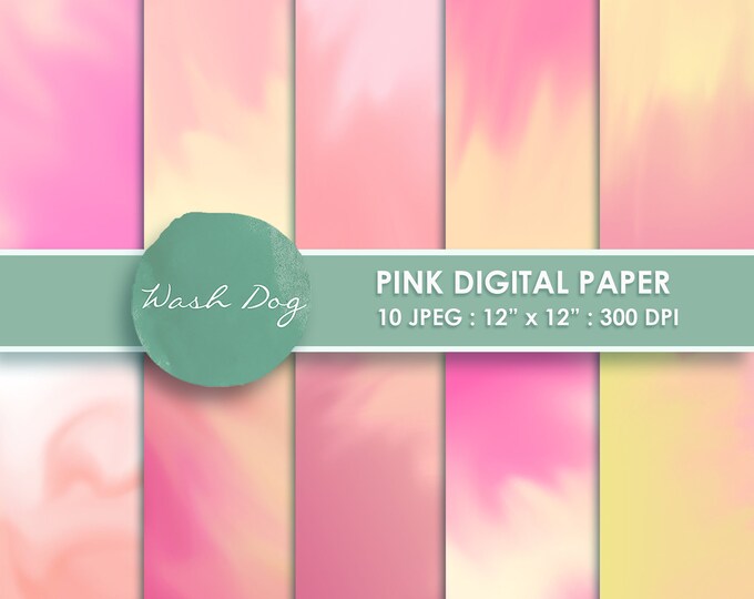 Pink watercolor digital paper, Pink yellow paper, Pink, Paper digital, Pink watercolor, Digital pink, Pastel paper, Pink paper digital