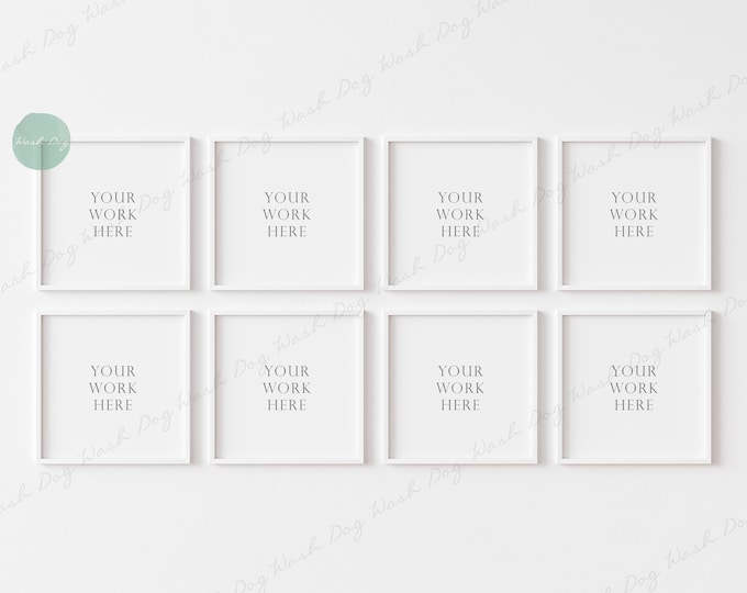 Eight Square Frame Mockup, Digital Frame Mockup, Empty Frame Mockup, White Frame Mockup, Portrait Frame, Mockup for Art, Poster Frame Mockup