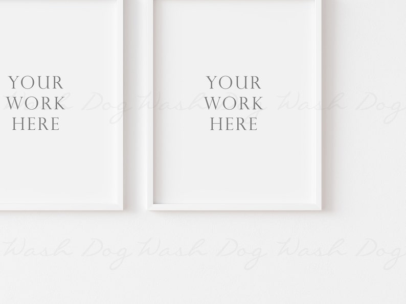 May include: Two white picture frames with a white mat and a white background. The text "YOUR WORK HERE" is printed in the center of each frame.