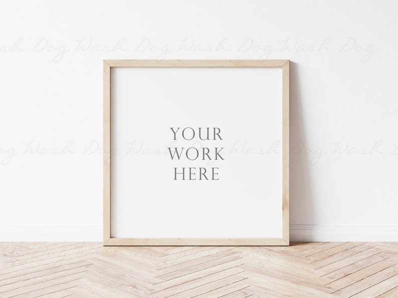 May include: A light wood frame with a white background and the text "YOUR WORK HERE" in the center.