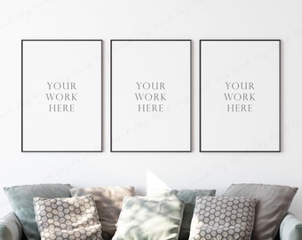3 Vertical Frame Mockup, Room Mockup, Black Frame Mockup, Three Frames Mockup, 5x7 Black Thin Frame, Vertical Art Mockup, Photo Frame Mockup