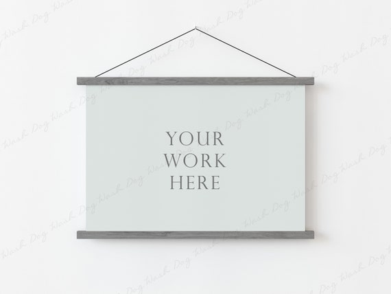 Horizontal poster hanger mock up, Photo magnetic mockup, 2x3 poster frame, Poster mockup landscape, Magnetic frame wood poster hanger mockup