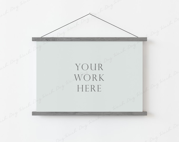 Horizontal poster hanger mock up, Photo magnetic mockup, 2x3 poster frame, Poster mockup landscape, Magnetic frame wood poster hanger mockup