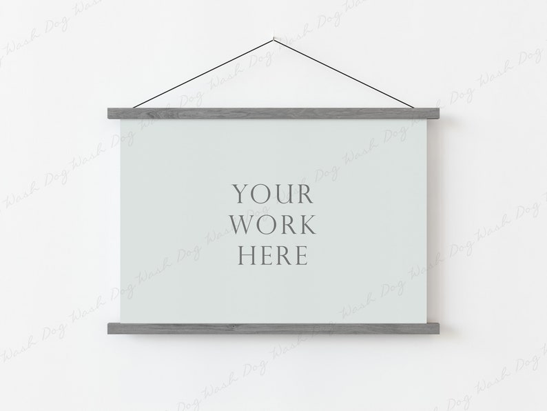 Horizontal poster hanger mock up, Photo magnetic mockup, 2x3 poster frame, Poster mockup landscape, Magnetic frame wood poster hanger mockup image 1