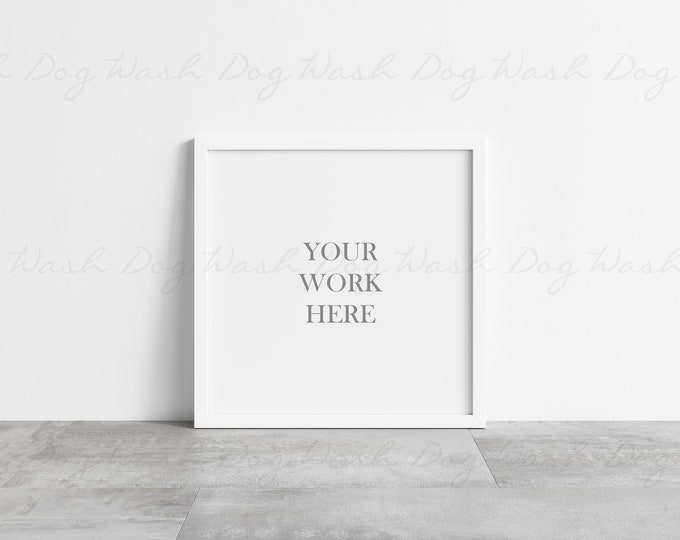 Frame square mockup, Mock up square, White square frame, Smart object, Concrete, White wood frame, White square, Square digital mock up