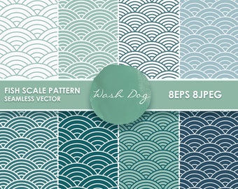 Fish scale pattern, Blue geometric vector, Fish scales, Mermaid seamless pattern, Digital scrapbook, Japanese pattern, Scallop background