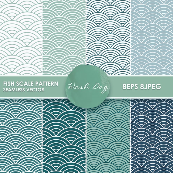 Fish Scale Pattern, Blue Geometric Vector, Fish Scales, Mermaid Seamless  Pattern, Digital Scrapbook, Japanese Pattern, Scallop Background 