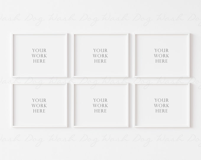 Six frames mockup, 11x14 frames, Editable mockup, Mock ups, White frame template, Frame for download, Scene creator, Set of 6 digital frames
