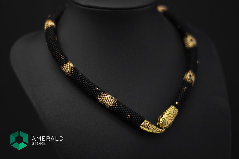 Snake bead necklace Snake crochet necklace Gold snake bead necklace Rope crochet necklace Bead Crochet Necklace