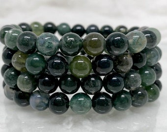 Moss Agate Bracelet 6mm, 8mm, 10mm A Round Beaded Bracelet Healing Bracelet, Handmade Stretch Bracelet perfect gift for men and women