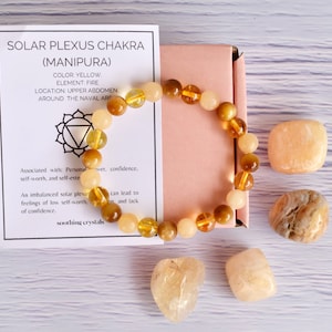 SOLAR PLEXUS Kristall Chakra Steine, Heilkristall-Set für den persönlichen Chakra-Gebrauch, Erdungssteine Energieausgleich, durchdachtes spirituelles Geschenk