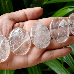Clear Quartz Worry Stone Pocket Palm Stone-Thumb Stone-WS-CRY Energy Balancing Healing Gems, Perfect for Spiritual Wellness & Self-Care Gift