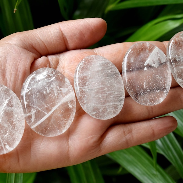 Clear Quartz Worry Stone Pocket Palm Stone-Thumb Stone-WS-CRY Energy Balancing Healing Gems, Perfect for Spiritual Wellness & Self-Care Gift