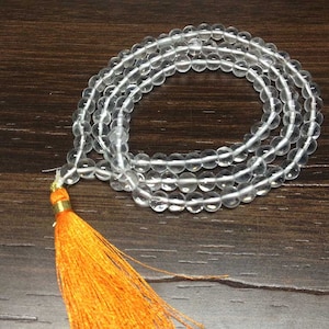 Natural 6mm Clear Quartz Mala With 108 Prayer Beads Perfect For Mediation Clear Quartz Prayer Mala Necklace, Healing Stone for Meditation