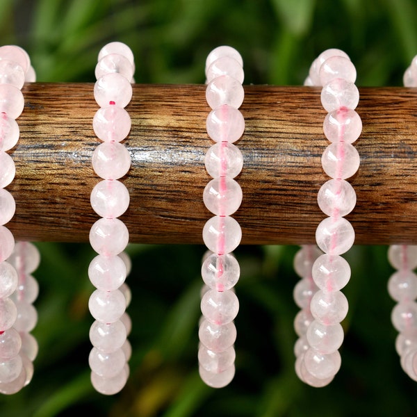 Bracelet en quartz rose 4 mm, 6 mm, 8 mm, 10 mm AAA Bracelet perlé rond, bracelet de guérison en pierre précieuse de quartz rose Bracelet en cristal de quartz rose