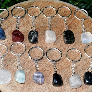 Tumbled Gemstone Crystal Keychains ,Natural Stone Key Chain Charm, Tumble Stone Key Ring, Backpack Crystal Accessory, Pet Collar Charm