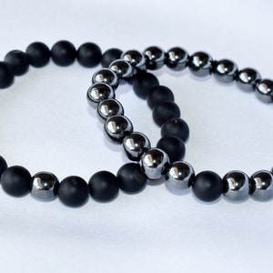 Black Onyx Matt Hematite Couple Bracelets, Matching Bracelet For Couple, Crystal Bracelet Gift | Long Relationship Gift |Couples Gifts