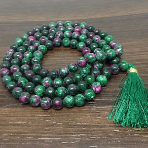 One(1) Natural 8mm Ruby Zosite Mala With 108 Prayer Beads perfect For Mediation Ruby Zosite Jap Mala Necklace ~ JP536 Yoga Gift Rosary Beads