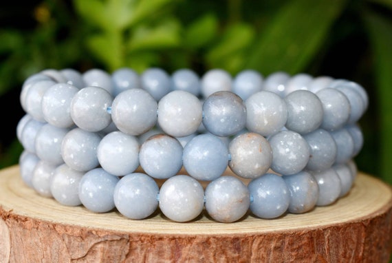 Wholesale 6 Pcs Angelite Bracelet 4mm, 6mm, 8mm, 10mm Round Beaded Bracelet-Natural Gemstone Bracelet Healing Bracelet-Mother's Gift For Her