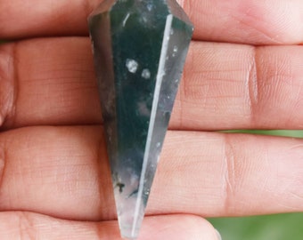 Moss Agate Faceted Cone Pendulum Healing Dowsing Crystal Pendulum