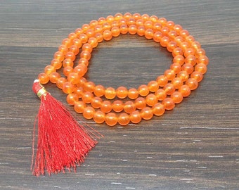 One (1) Natural 6mm Carnelian Mala With 108 Prayer Beads Perfect For Mediation Spiritual Carnelian Prayer mala Carnelian