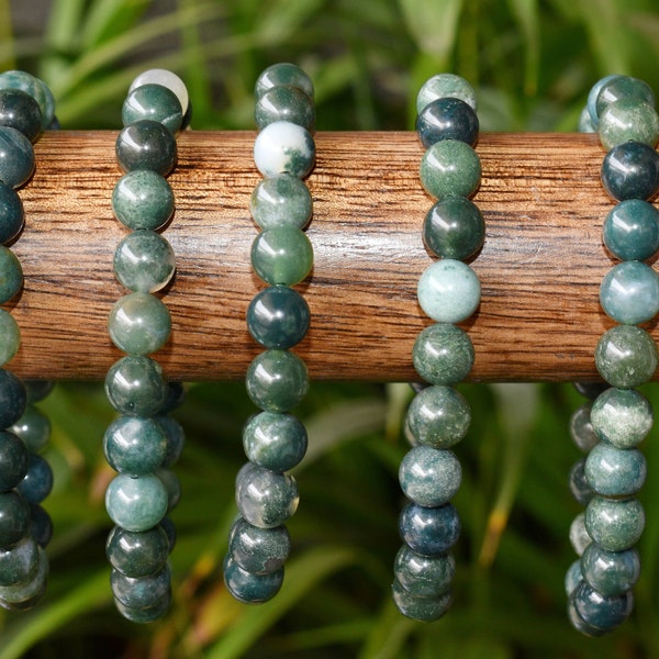 Moss Agate Bracelet 4mm, 6mm, 8mm, 10mm A Round Beaded Bracelet Healing Bracelet, Handmade Stretch Bracelet perfect gift for men and women