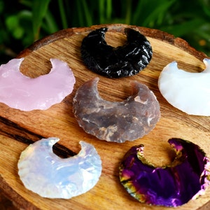 1 inch Moon Arrowhead Set, 6 Pieces Natural Assorted Crescent Shape Points Gemstones for DIY Jewelry Making & Wire Wrapping, Gift for Friend