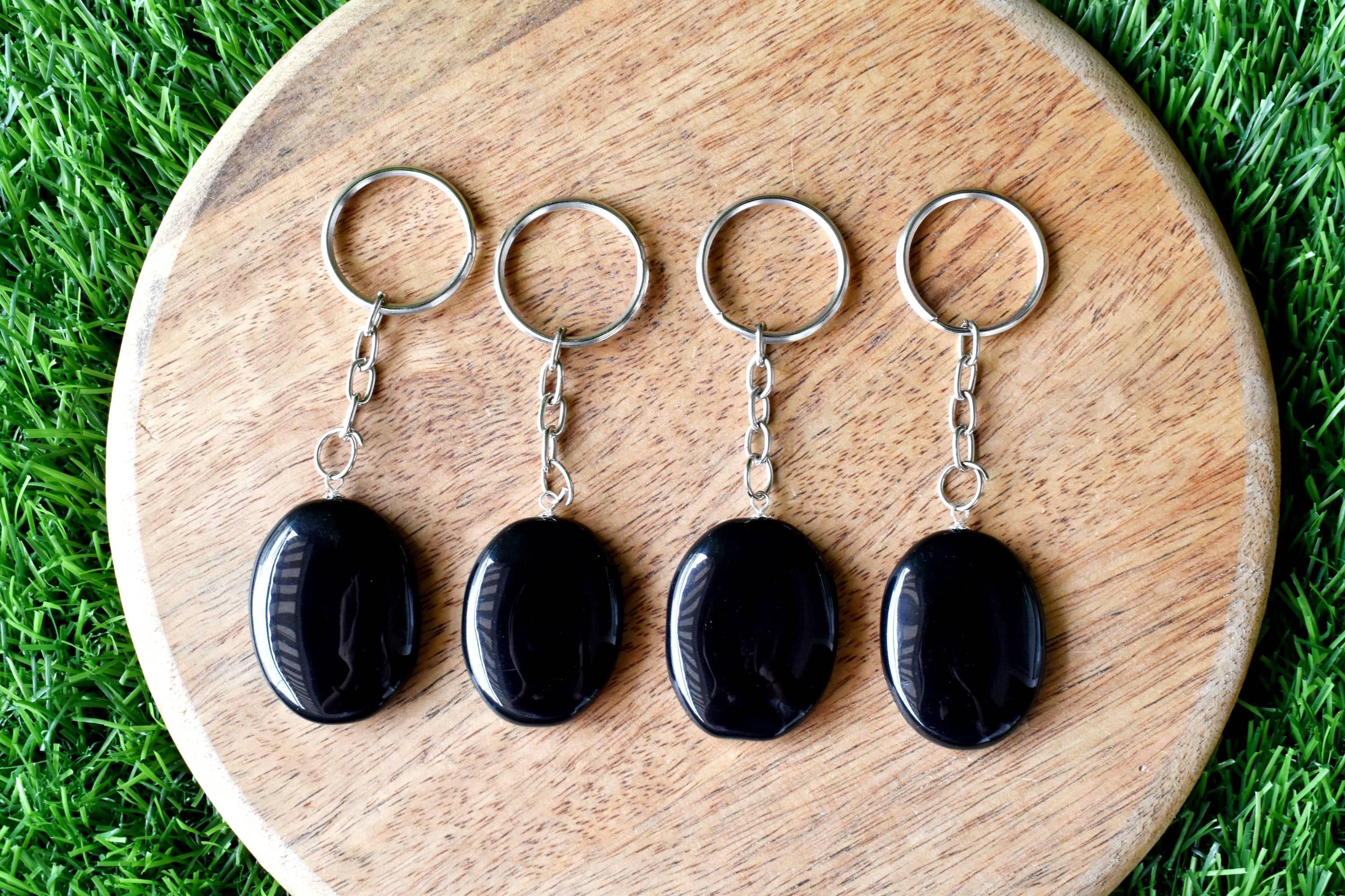 STONE  ブラック キーホルダー Natural Black Obsidian Crystal Keychains, Obsidian Stone Key Chain