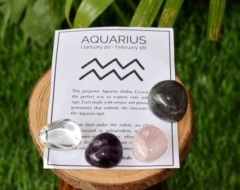 AQUARIUS Zodiac Crystals Kit, AQUARIUS Birthstones Tumbled Stones