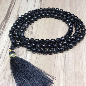 Natural 6mm Black Tourmaline Mala With 108 Prayer Beads Perfect For Mediation Black Tourmaline mala With 108 Prayer Bead, Black Crystal Gems