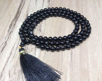 Natural 6mm Black Tourmaline Mala With 108 Prayer Beads Perfect For Mediation Black Tourmaline mala With 108 Prayer Bead, Black Crystal Gems