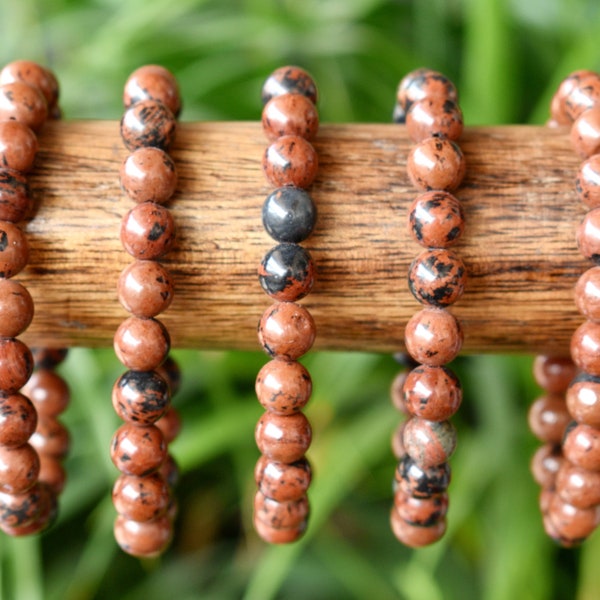 Mahogany Obsidian Bracelet 4mm, 6mm, 8mm, 10mm A Round Beaded Bracelet Mahogany Obsidian Crystal Bracelet Mahogany Obsidian Gemstone jewelry