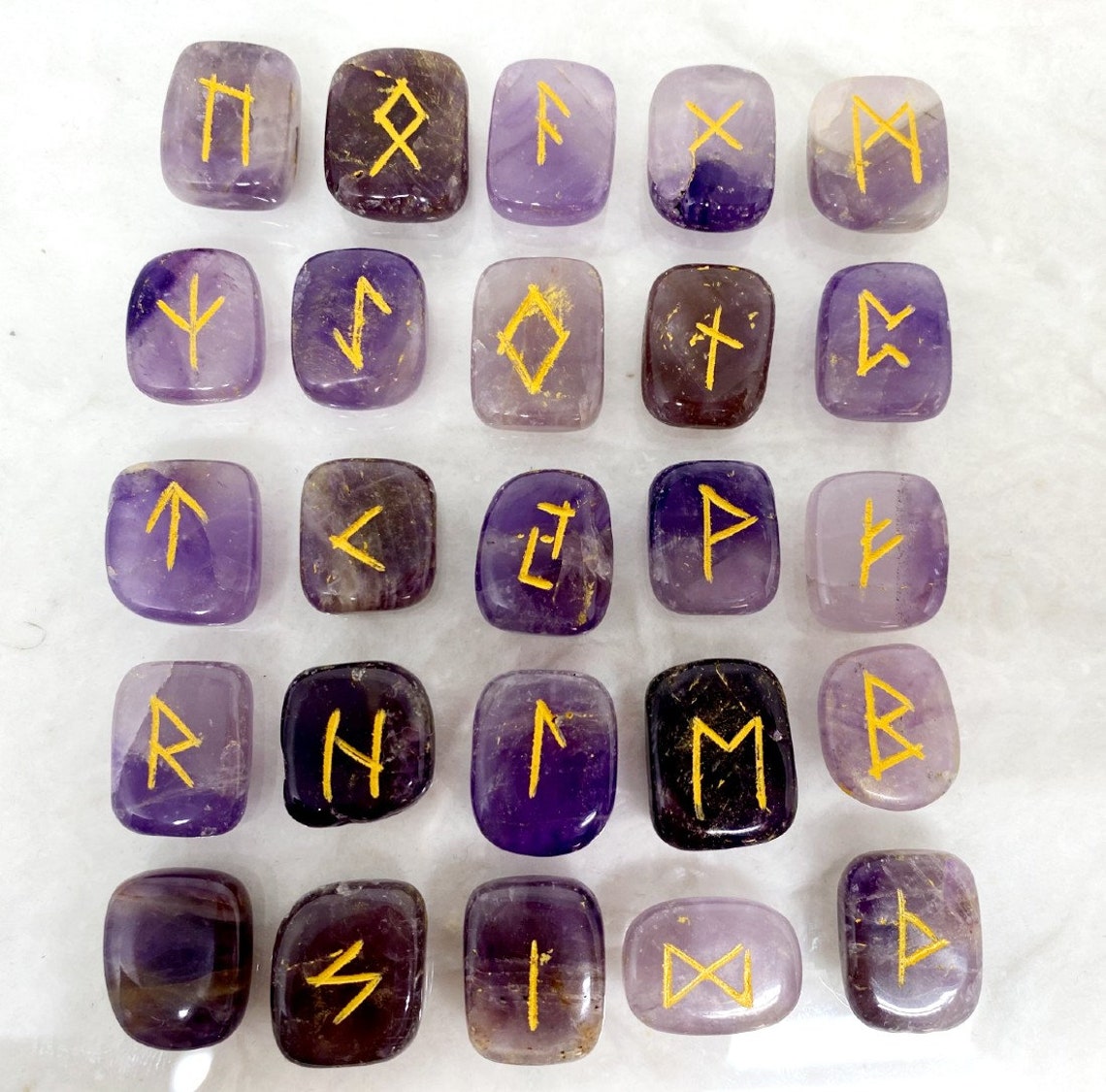 Amethyst Rune Sets Elder Futhrak Rune Set Gemstone Runic Set Etsy