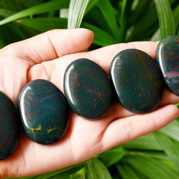 One (1) Bloodstone Worry Stone for Crystal Healing - Pocket Palm Stone - Thumb Stone, Bloodstone Palm Stone, Crystal Gemstones Blood Stone