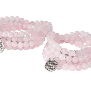 Rose Quartz Mala Beads Necklace, 108 Beads Mala Bracelet, Quartz Stone Mala 108 Prayer Beads Crystal Jewelry Meditation Mala Beads Jewelry