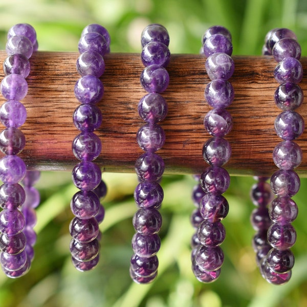 Natural Amethyst Bracelet 4mm, 6mm, 8mm, 10mm Beaded Bracelet, Amethyst Gemstone Healing Bracelet Amethyst Crystal Stone, Bracelet Purple