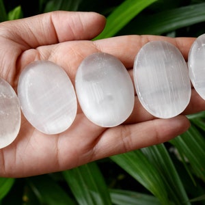 One (1) Selenite Worry Stone for crystal healing - Pocket Palm Stone - Thumb Stone - WS-SEL, Selenite Palm Stone, Spiritual Charge Stone