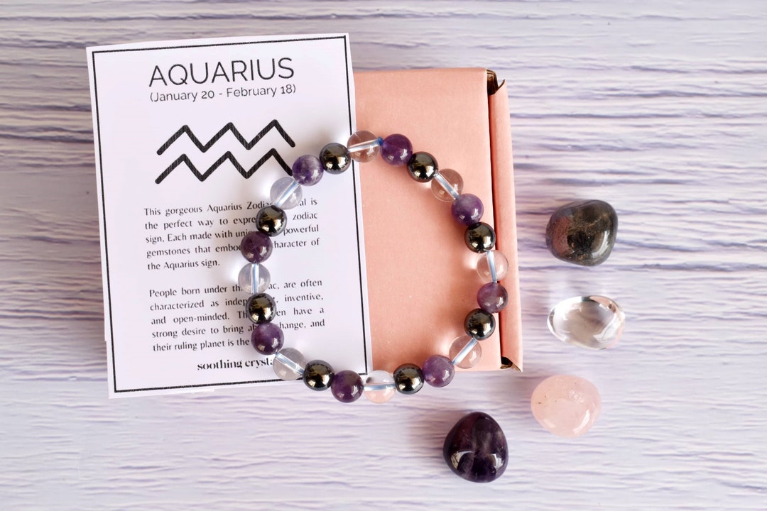 Buy Aura Of Life Natural Aquarius Zodiac Multi Color 8MM Round 22 Beads  Bracelet For Women Men, Bracelet For Protection, Semi-Precious Healing  Gemstones Crystal Bracelet, Unisex Jewlellry (Free Size) at Amazon.in