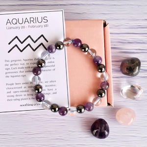 Zestaw kryształów zodiakalnych AQUARIUS, zestaw kamieni szlachetnych AQUARIUS Birthstones, prezenty dla Wodnika, zestaw kamieni na prezent astrologiczny, kryształy Wodnika