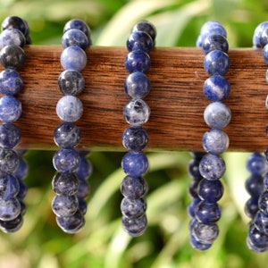 Pulseira de Sodalita 4 mm, 6 mm, 8 mm, 10 mm Pulseira de contas redondas AAA, Pulseira de cura com pedra preciosa de sodalita Pulseira de pedra de sodalita