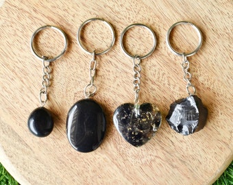 Natural Black Obsidian Crystal Keychains, Obsidian Stone Key Chain, Charm Key Ring, Crystal Accessory Gemstone Key Holder Key Caps