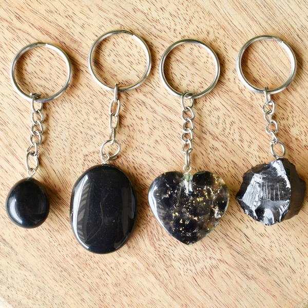 Natural Black Obsidian Crystal Keychains, Obsidian Stone Key Chain, Charm Key Ring, Crystal Accessory Gemstone Key Holder Key Caps