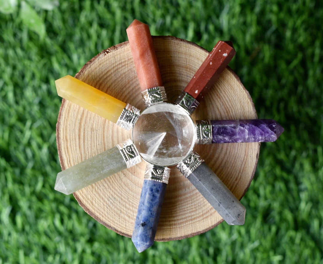 Chakra 7 Point Energy Generator With Crystal Quartz Pyramid Ideal for Crystal Grid to Be Kept in